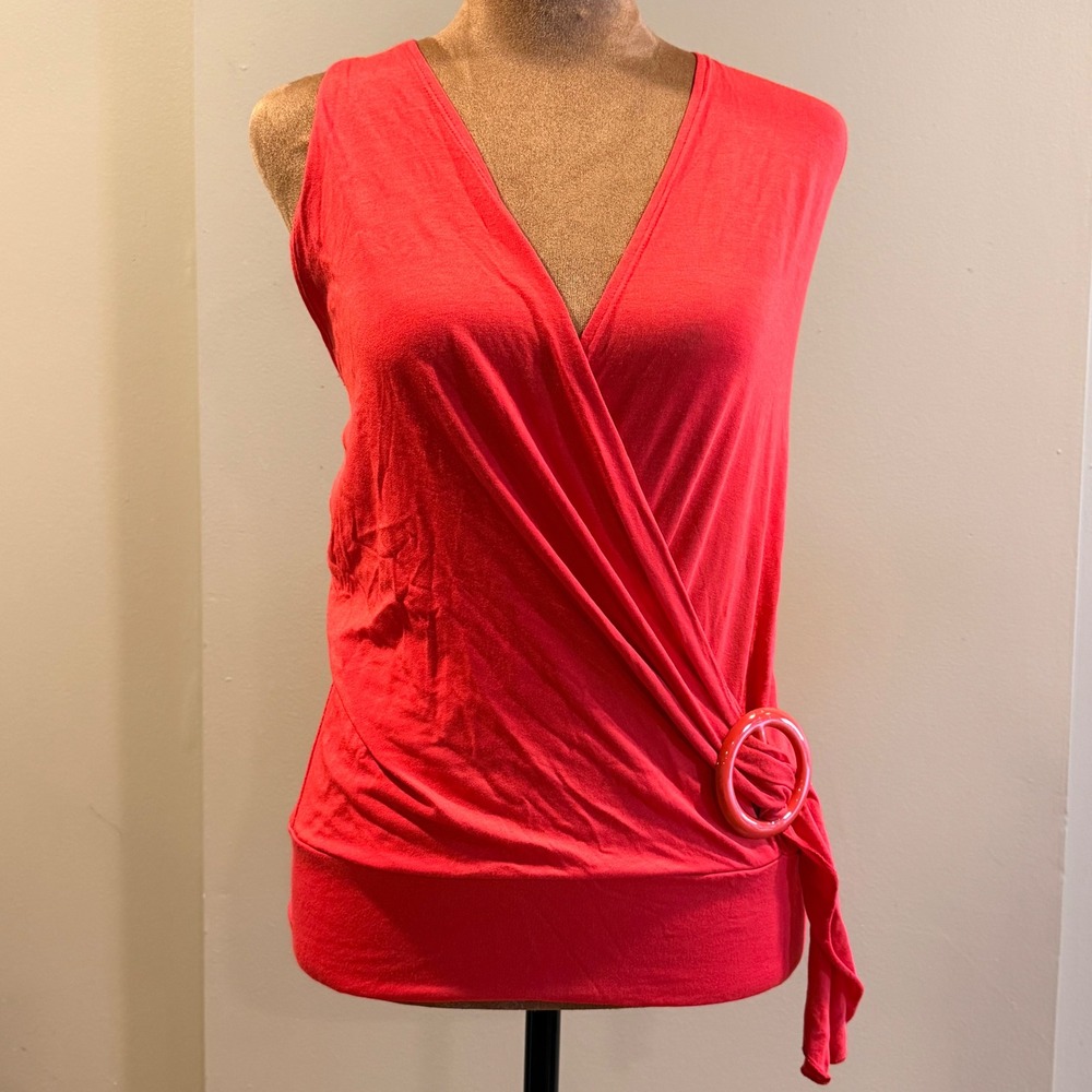 Boston Proper Halter Tank Top Women S Red O-Ring Surplice Wrap Cruisewear Y2k